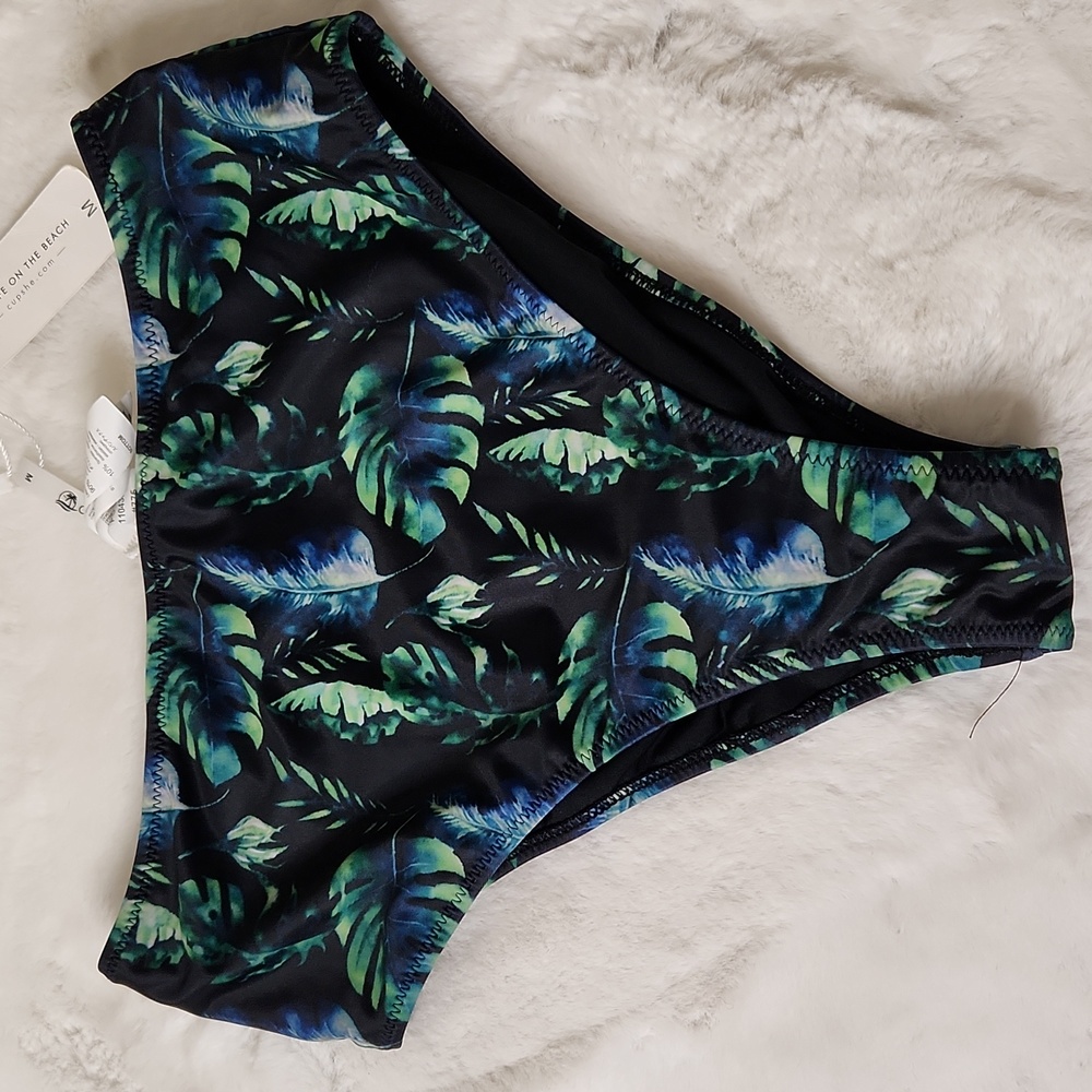 Cupshe. Dark blue tropical hawaiin highrise swim bikini bottoms.
